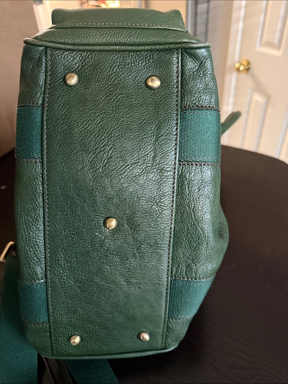 MCM Dark Green Leather Satchel with Removable Canvas Strap - Picture 15 of 16